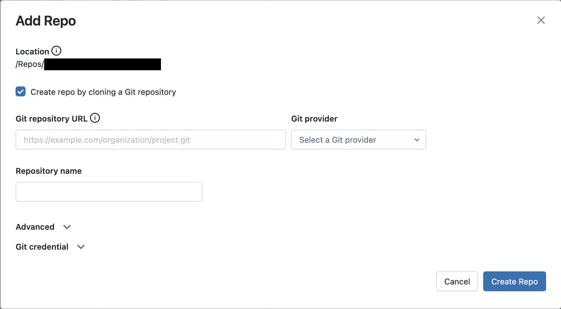 Create a new Databricks repo