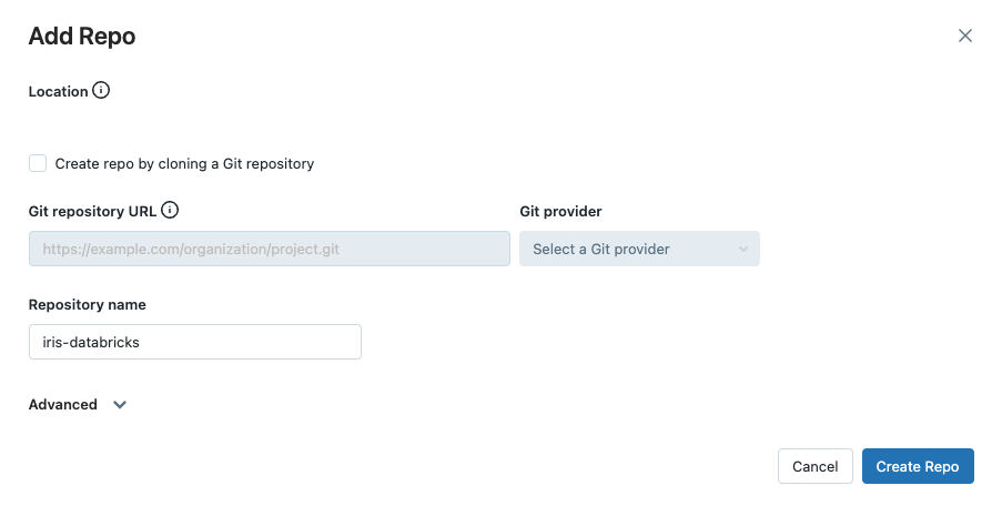 Create a new Repo on Databricks