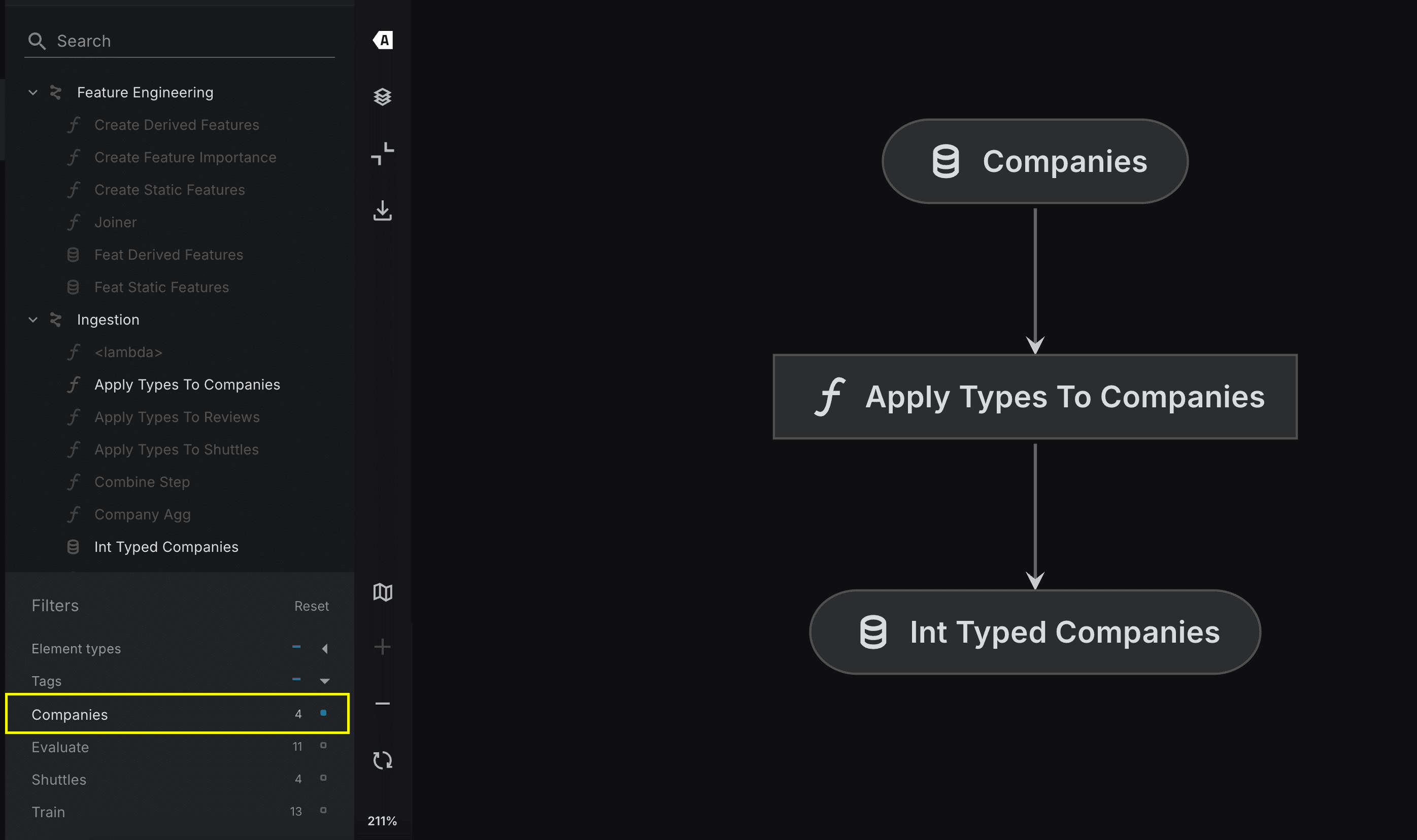 Filters Panel in Kedro Viz